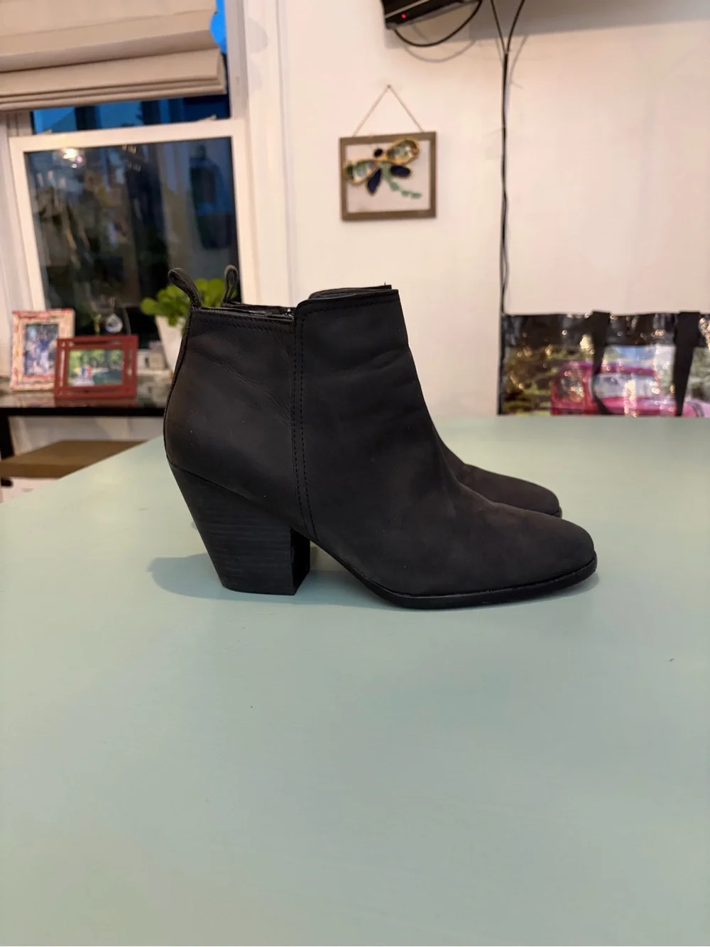 Cole Haan Black Nubuck Ankle Booties with Block Heel